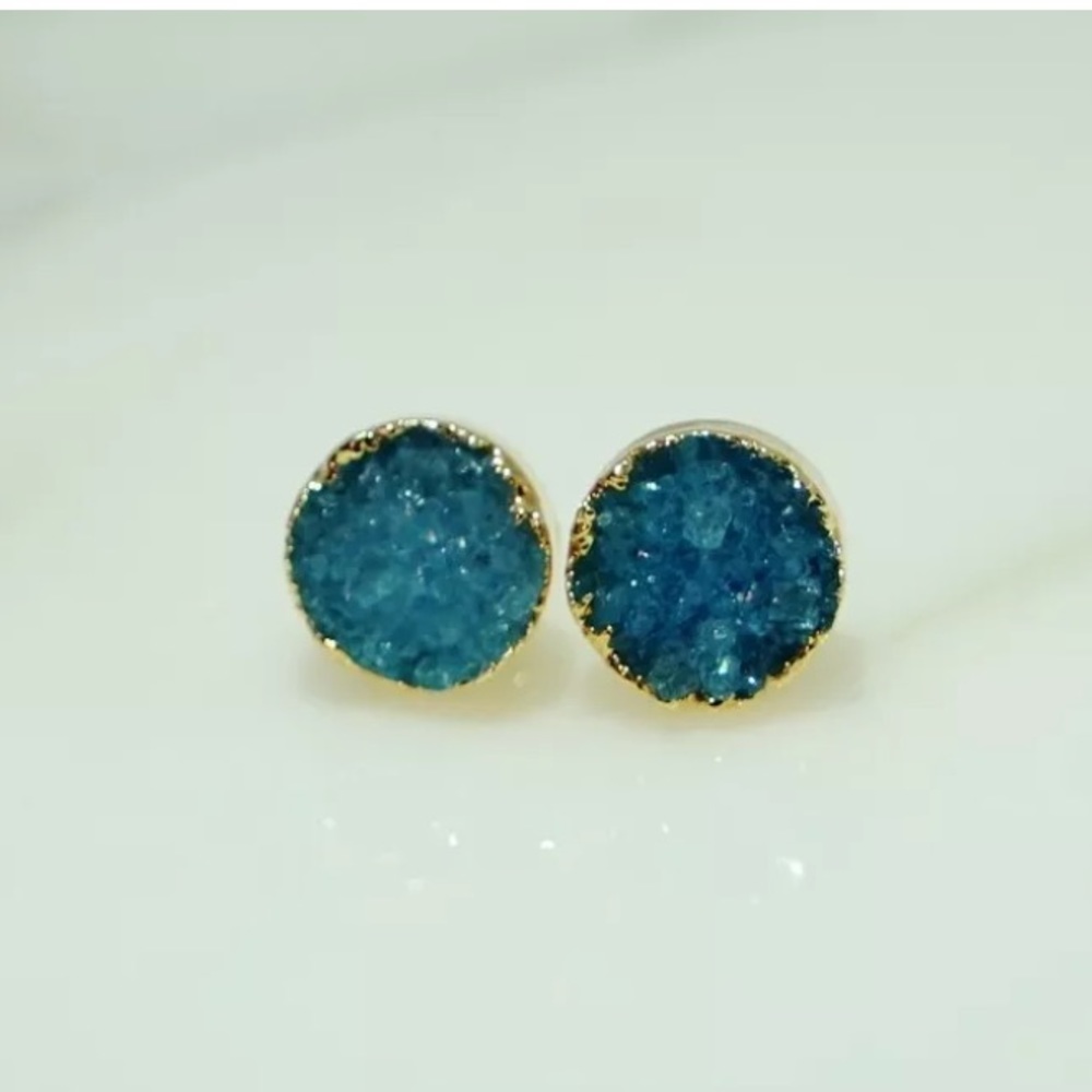 Round Gold Plated Natural Druzy Agate Earrings
